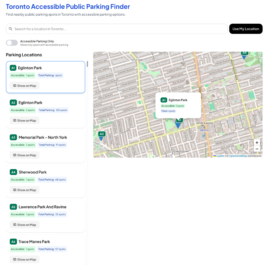 Toronto Accessible Public Parking Explorer screenshot