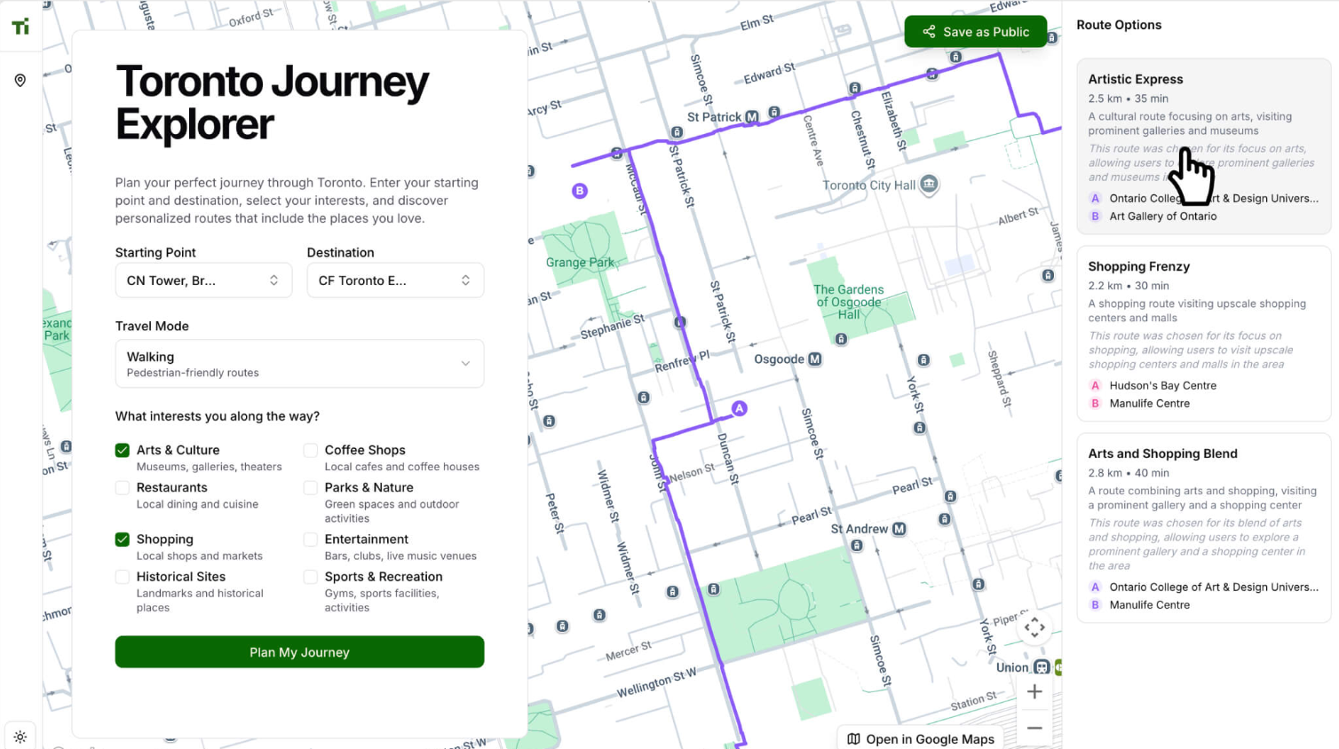 Toronto Journey Explorer screenshot