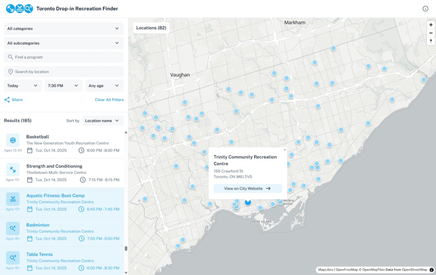 Toronto Drop-in Recreation Finder screenshot
