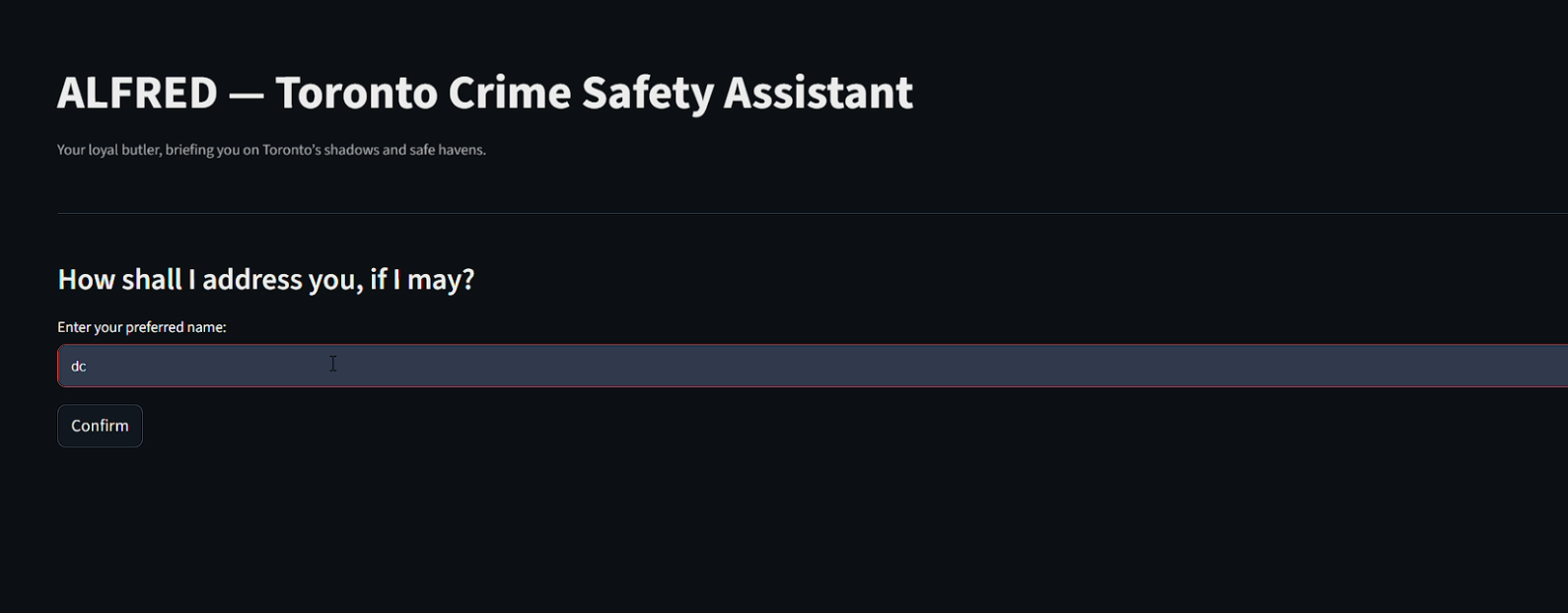 ALFRED - Toronto Crime Safety Assistant screenshot