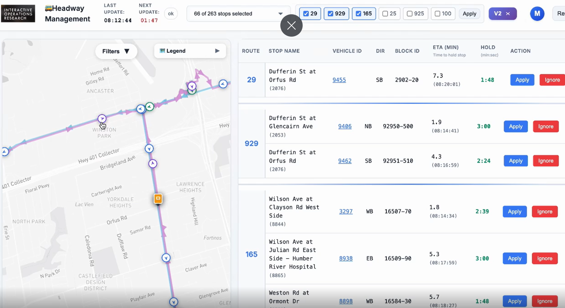 Transit Headway Management Platform for Real-Time Reliability Control screenshot