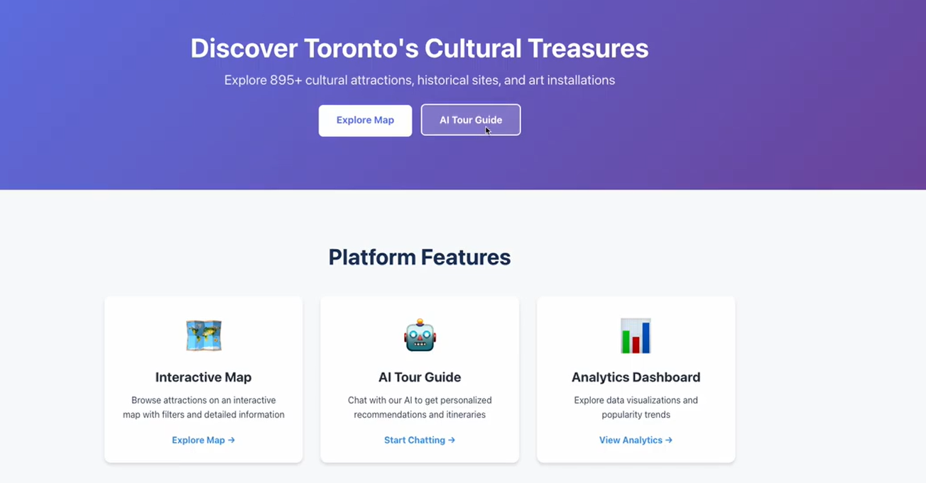 Toronto Cultural Tourism AI Platform screenshot